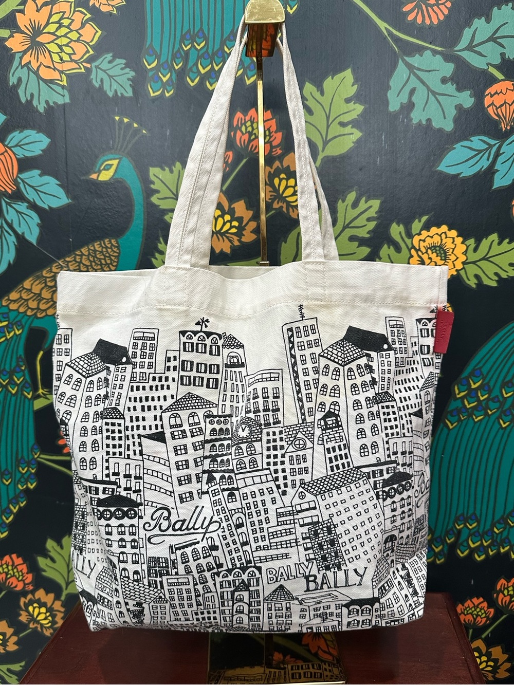 Bally Cream and Black City-Print Canvas Tote - Picture 3 of 14